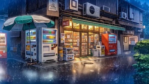 雨夜街边商店