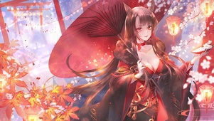 秋叶撑伞狐女