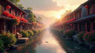 唯美治愈古风小镇黄昏