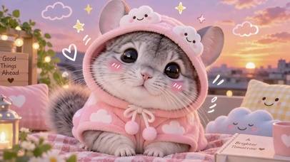 软萌可爱猫咪天台黄昏