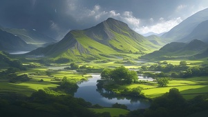 静谧阴天草原河流