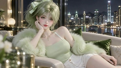 绿发少女都市夜景