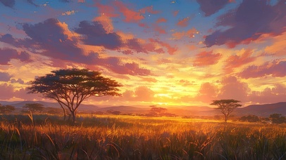 落日晚霞大草原