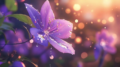 晚霞黄昏紫色水滴花朵