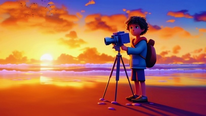 海边摄影的小男孩