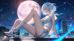 月夜天台蓝蝴蝶美少女守岸人