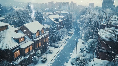 俯瞰城市街道冬日雪景