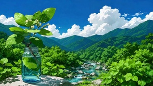 清新治愈山间河谷绿植风光