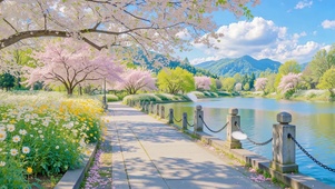 樱花河畔的春日步道