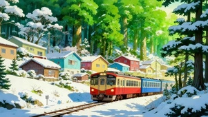 雪景小镇火车