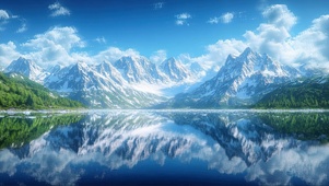 清新纯净雪山湖泊倒影