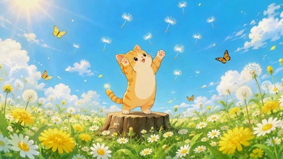 晴日花田可爱橘猫
