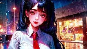 雨中黑发美少女