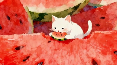 吃西瓜猫咪带鱼屏