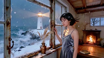 雪夜灯塔・暖炉少女