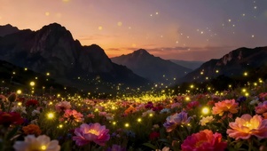 夜晚萤火虫花海