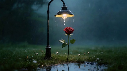 雨夜灯下玫瑰