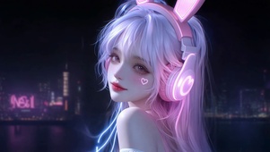 粉紫兔耳赛博风美少女