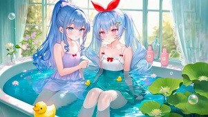 浴缸中的蓝发双子美少女