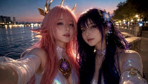 黄昏河畔二次元美少女合影