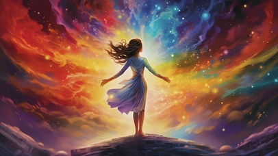 七彩梦境中的女孩