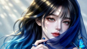 蓝纱蓝发氛围感美女