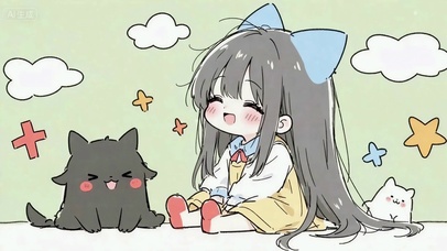 软萌Q版少女与猫咪