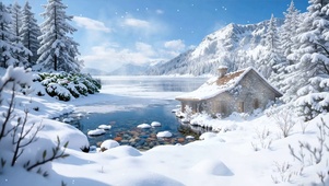 蓝天白云树木雪景