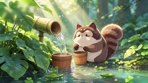 接水的呆萌狸猫