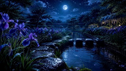 月下花溪夜景