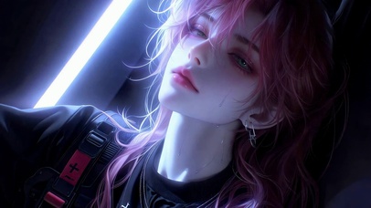 赛博朋克粉发少女