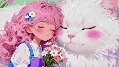 女孩与猫咪双屏