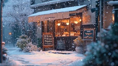冬日大雪温馨面包商店