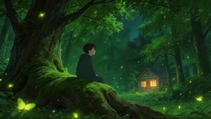 夜晚唯美森林