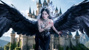 用魔法幻化出一对翅膀美女