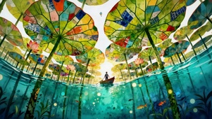 唯美的荷塘划船