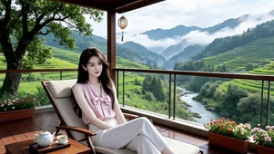 碧水青山间民宿度惬意时光的美女