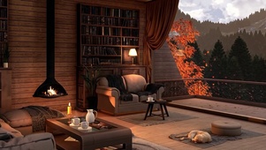 山间秋季小屋