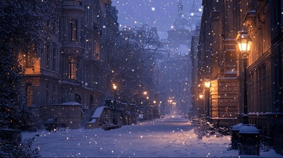 大雪傍晚城市街道