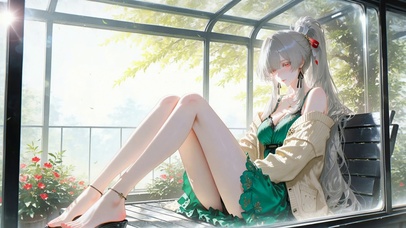 阳光花房银发长腿美少女