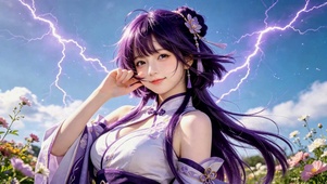 紫发古风花海美少女