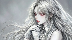 线画婚纱女孩