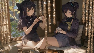 国风旗袍少女的下午茶时光