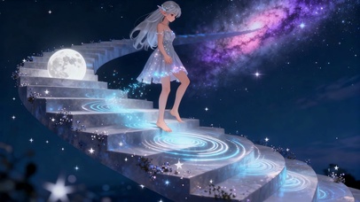 星空阶梯银发精灵少女