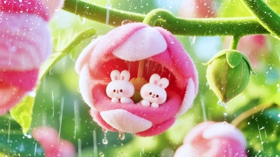 花中躲雨兔兔