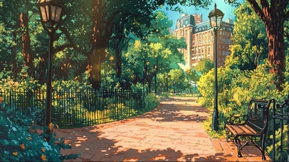 城市绿色夏日午后公园