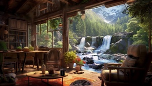 森林瀑布小屋