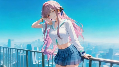 天台可爱短裙女孩