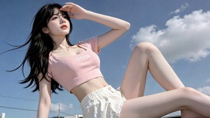 晴空下清纯长腿美少女