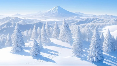 清新阳光雪原松林